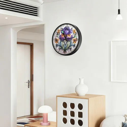 Vista 6 de Luminous Voice-Activated Clocks Non-Ticking Silent Battery Operated Small Analog Clock Retro Iris Flower Pattern 12 Inch Decorative for Kitchen