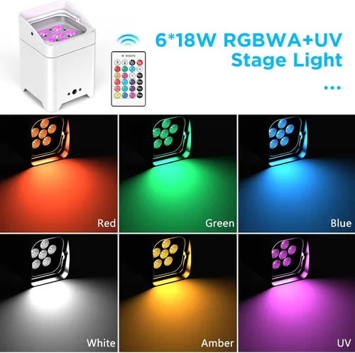 Vista 2 de HOLDLAMP - Luces de escenario alimentadas por batería, 9600mAh recargables Par Can con 6x18W RGBWA+UV APP/Control remoto/DMX512/Activadas por