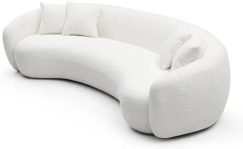 Vista 8 de WILLIAMSPACE Sofá curvado de 101 pulgadas, moderno sofá boucle tapizado de gran tamaño con 4 almohadas, sofá de peluche de 4 asientos para sala