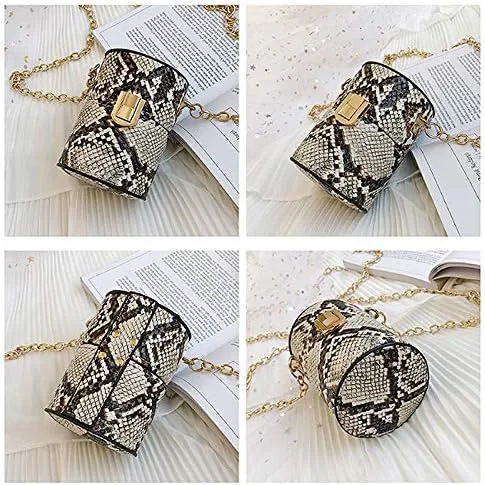 Vista 3 de Heidi - Bolso cilíndrico para mujer diseño de piel de serpiente
