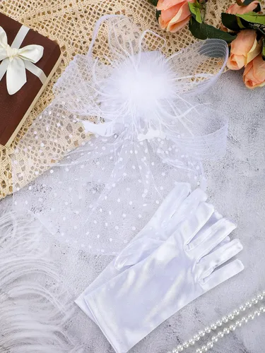 Vista 7 de SATINIOR Tocado de los años 50 para mujer, sombrero de velo fúnebre, sombrero de fiesta de té y guantes, pastillero, sombrero de cóctel
