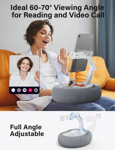 Vista 3 de TAZENI Soporte de almohada para tablet Kindle con 2 bandejas para teléfono de 4 a 13 pulgadas, soporte para teléfono / tableta/Kindle iPad soporte