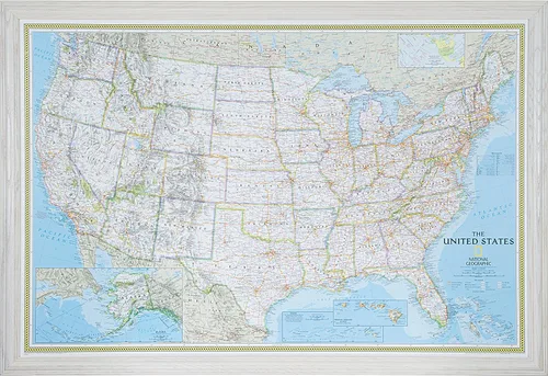 Vista 16 de Craig Frames mapa de viaje clásico de los Estados Unidos, Papel, 24 x 36 pulgadas