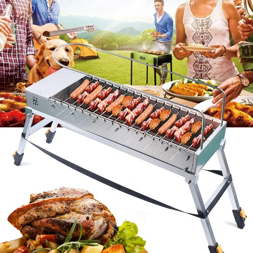 Vista 4 de Parrilla de carbón eléctrica USB, parrilla giratoria automática de acero inoxidable plegable con 17 varillas de asado para acampar al aire libre