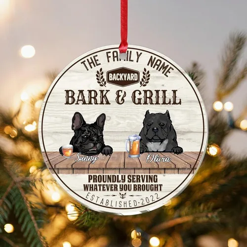 Vista 9 de SILYHEART Adorno acrílico navideño de perro toro francés y mastín napolitano, adornos de sublimación de Navidad, nombre de perro, divertido perro