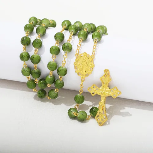 Vista 27 de KOMI Rosario de cuentas católicas para mujer, collar de cuentas de rosario con cruz de crucifijo, perlas de cristal, rosario, rosarios, católicos