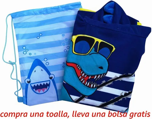 Vista 3 de Toalla de playa de dinosaurio con capucha para niños y niñas de 3 a 10 años con capucha, bata de baño para niños