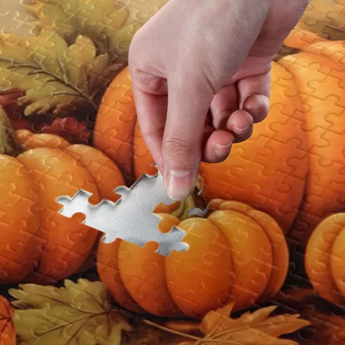Vista 4 de Rompecabezas de otoño de calabaza de 500 piezas para adultos, rompecabezas educativos de aprendizaje, juguetes familiares difíciles y desafiantes