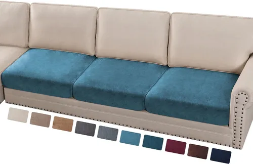 Vista 30 de PrinceDeco Fundas de cojín para sofá, funda elástica y lavable, funda de cojín ajustable de tela de terciopelo antideslizante, protector de muebles