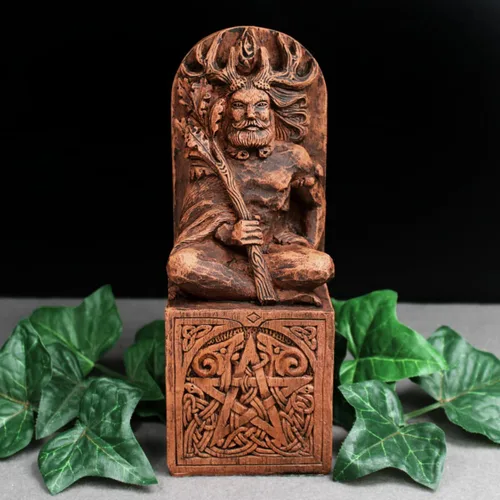 Vista 2 de Dryad Design Estatua de Cernunnos - Estatua de Dios con cuernos Wiccan de 8 pulgadas - Decoración de altar pagano para el hogar con acabado