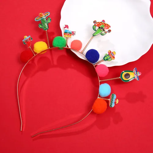 Vista 3 de Cinco De Mayo Diademas Mexicana Fiesta Hairband Sombrero Chili Cactus Piñata Aro Pelo Aro Mexicano Decoración Fiesta Colorido