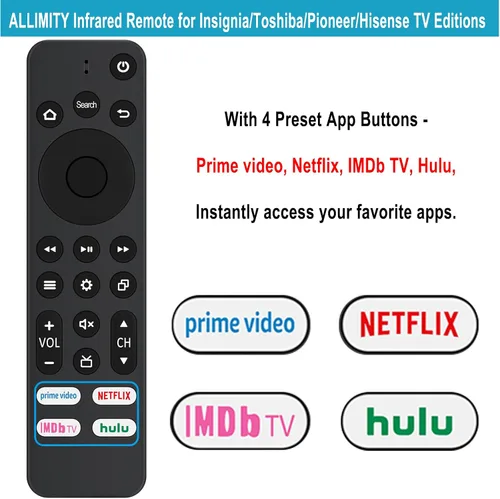 Vista 3 de Allimity CT-95018 CT-RC1US-21 CT-RC1CA-21 NS-RCFNA-21 CP-RC1NA-22 Remoto IR de repuesto compatible con Insignia/Toshiba/Pioneer/Hisense Smart TV
