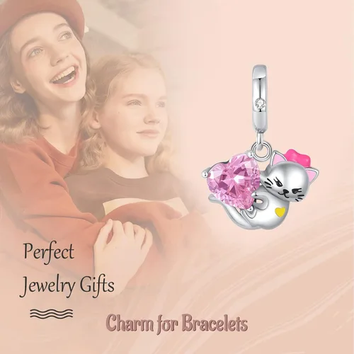 Vista 3 de Annmors Dijes de plata de ley 925 con circonitas cúbicas 5A para mamá, familia, amor, para pulseras europeas, regalo de Navidad para mujeres y niñas