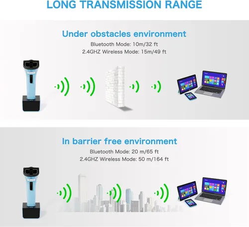 Vista 6 de NETUM Escáner de código de barras 1D, Bluetooth inalámbrico con cuna Azul
