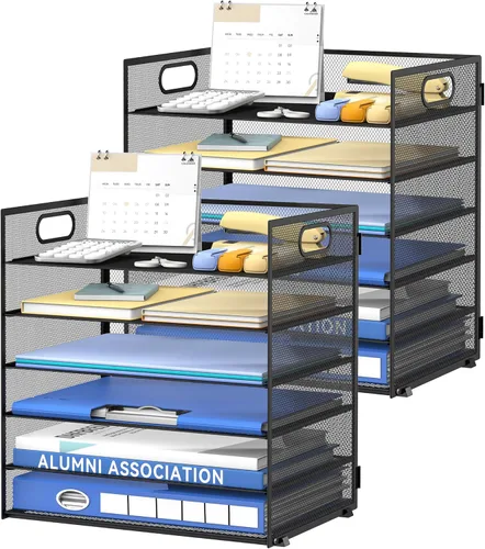 Vista 13 de Daltack Organizador de papel de 6 niveles para escritorio, organizador de bandejas de papel para escritorios, organizadores de archivos de Negro