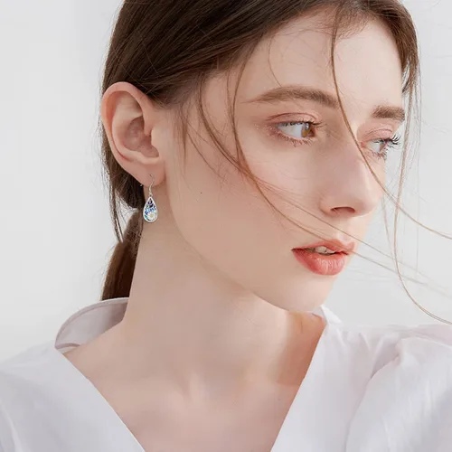 Vista 6 de CRMAD Aretes de colibríabejahojasgirasolmargaritalibélularosaflor de loto de plata esterlina filigrana lágrima aretes de concha de abulón para mujer
