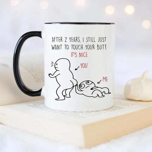 Vista 4 de YouNique Designs Taza de aniversario de 2 años para novio y novia, 11 onzas, 2da taza de café de boda para marido y esposa, taza de citas para él