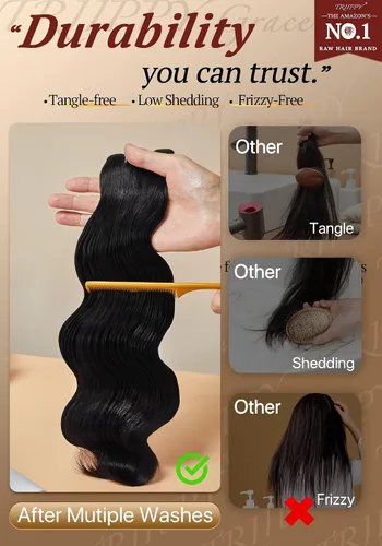 Vista 8 de TRIIPPY Paquetes de Ondas Corporales de Cabello Humano, 100% Cabello Camboyano Crudo Ondulado 3 Paquetes, Triple la Vida Útil Comparado con Paquetes
