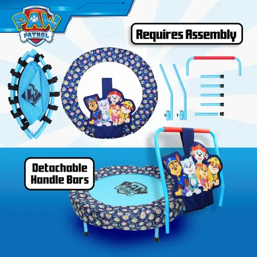 Vista 5 de Paw Patrol - Mini trampolín de interior con asa para niños pequeños, cuenta con Everest, Chase, Marshall, Skye y Rubble, Multi