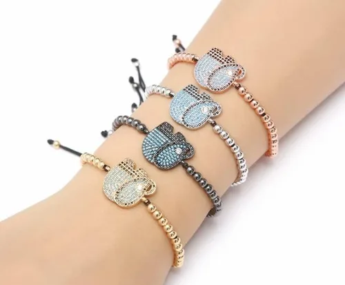 Vista 2 de HELLOMEIFJ - Pulsera de cuentas de cobre ajustable con dije de elefante Cg2 color dorado y plateado metal color 1