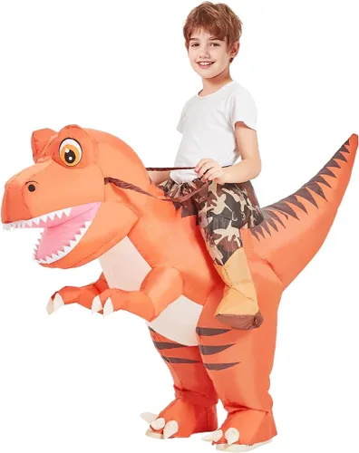 Vista 2 de GOOSH Disfraz inflable de dinosaurio para niños que montan en T Rex Air Blow Up Funny Fancy Dress Halloween Party Cosplay disfraz
