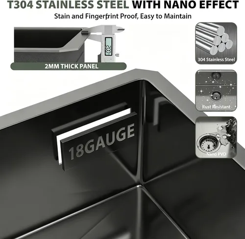 Vista 6 de Mocoloo Fregadero de barra bajo encimera de 13 pulgadas color negro plomizo – Fregadero de cocina pequeño de acero inoxidable T304 de 13 x 15