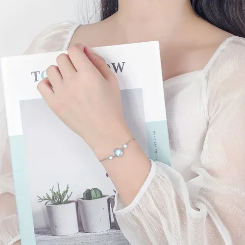 Vista 4 de Juego de joyas de piedra lunar (collar+pulsera+pendientes) regalo espiritual para mujeres, joyería de fiesta nupcial, elegante juego de regalo