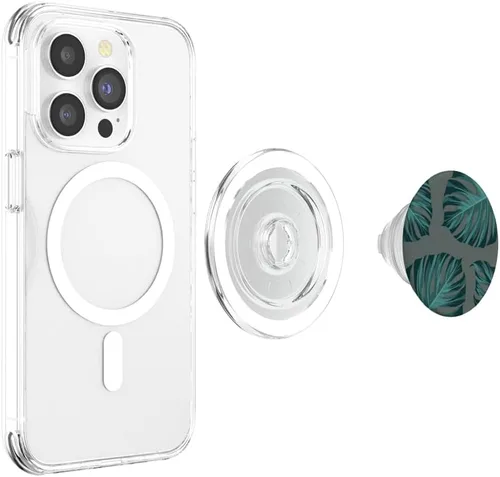 Vista 4 de Patrón botánico tropical de verano de hojas de Monstera - PopSockets verdes PopGrip: agarre intercambiable para teléfonos y tabletas PopSockets