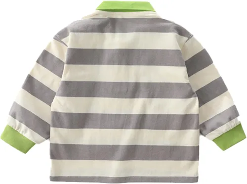 Vista 2 de Polo de manga larga para niños, camisas de rugby de manga larga con estampado de algodón, camiseta de otoño de algodón