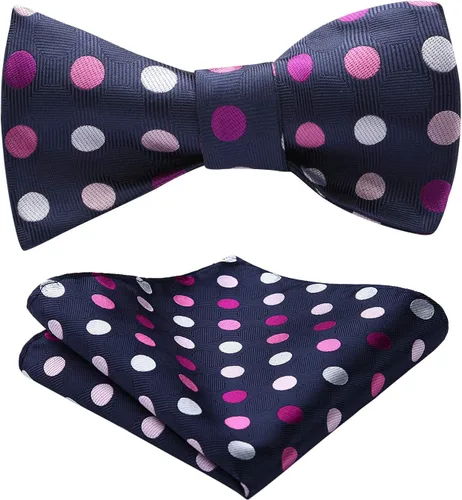 Vista 47 de HISDERN Pajaritas para hombre, diseño de lunares, corbatín y bolsillo cuadrado, clásico, esmoquin de negocios, boda, pajaritas, pañuelo