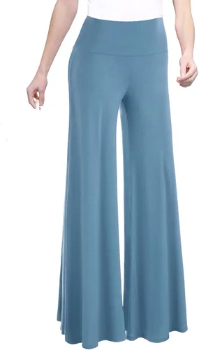 Vista 16 de Made By Johnny MBJ - Pantalones Palazzo de pierna ancha sólidos y teñidos con técnica batik, cómodos y casuales para mujer (XS~5XL)
