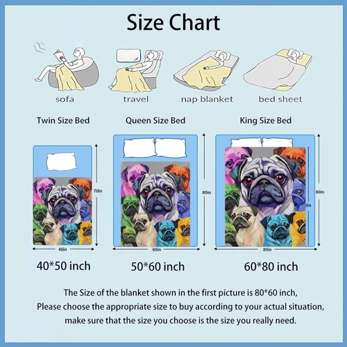 Vista 5 de Dujiea Manta de franela colorida con diseño de cachorros de perro carlino divertido de 40 x 50 pulgadas, manta súper suave y ligera para sofá