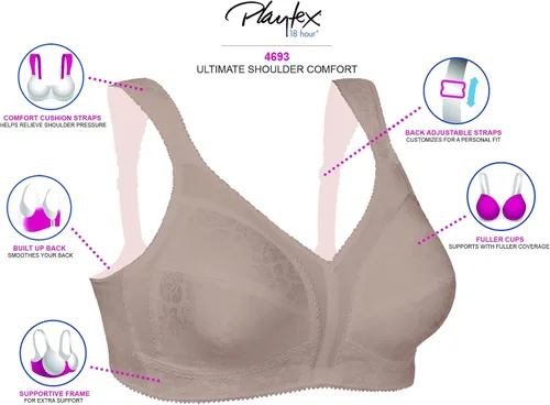 Vista 3 de Playtex Brasier inalámbrico con correa cómoda de 18 horas para mujer, brasier de cobertura completa con TruSupport de 4 vías