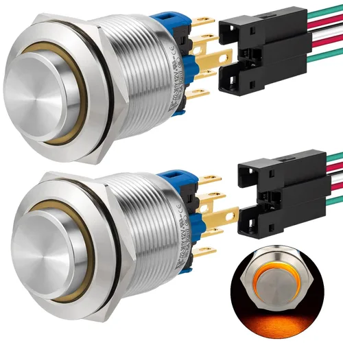 Vista 12 de Interruptor de botón de 0.866 in con cierre redondo alto impermeable IP67 de acero inoxidable 304 con luz LED de 110 V 120 V CA para 7/8 pulgadas