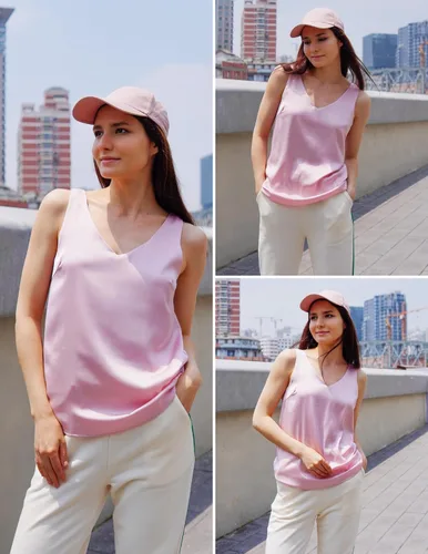 Vista 4 de Zeagoo Camiseta sin mangas de satén de seda para mujer, estilo casual, cuello en V, holgada, sin mangas