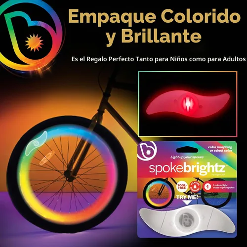 Vista 6 de Brightz SpokeBrightz Luces LED para Rueda de Bicicleta, Pack de 2 - Modos de Cambio de Color y Selección de Color - Ilumina tus Radios - Transforma
