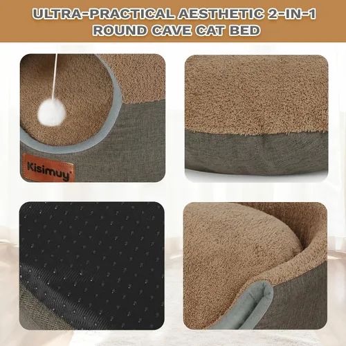 Vista 6 de Cueva de cama para gatos de interior, 2 en 1 plegable para gatos y cama lounge con cojín reversible, casa cerrada calmante y antiansiedad