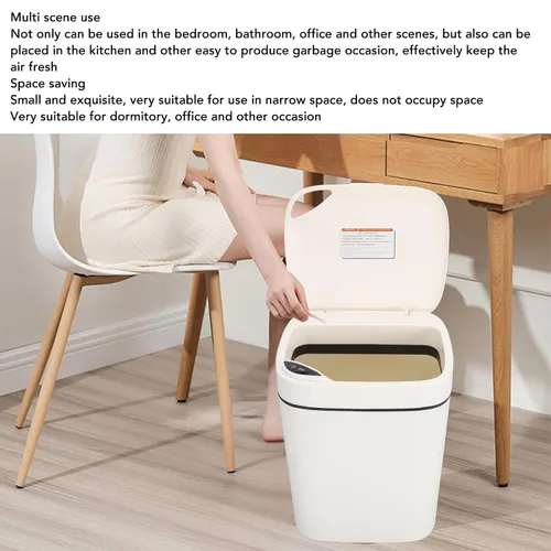 Vista 6 de Bote de basura automático de 12 L, sensor de movimiento sin contacto, cubo de basura inteligente con tapa para dormitorio, baño, cocina, oficina