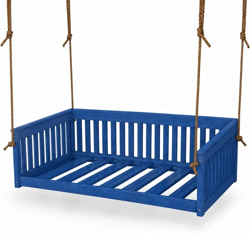 Vista 12 de Amish Twin Poly Lumber Wood Hanging Daybed, Antique Mahogany, USA Made Deep Seating Mission Collection HDPE Poly Lumber Twin Daybed with Rope