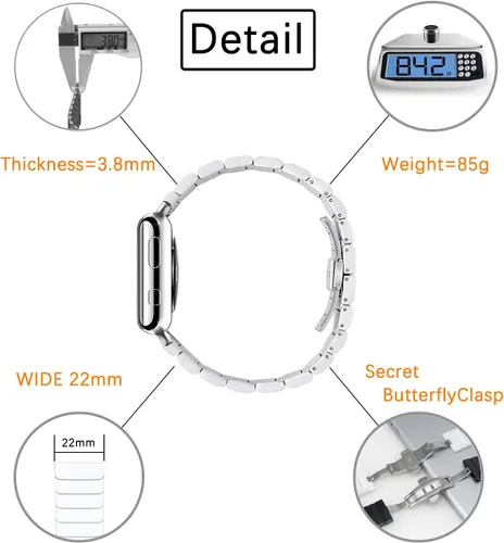 Vista 2 de Banda de pulsera de eslabones de cerámica de 0.787 in para Samsung Galaxy Watch 7 FE 6 5 4,40/42/43/44/45/46/1.850 in, Huawei GT 3 1.654 in (negro)