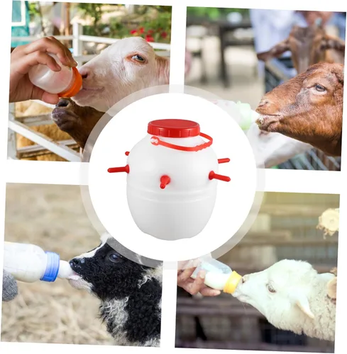 Vista 5 de Happyyami Cubo de leche de cordero cubo de alimentación de leche con olla de alimentación de animales de gran capacidad para botella de granja, cubo