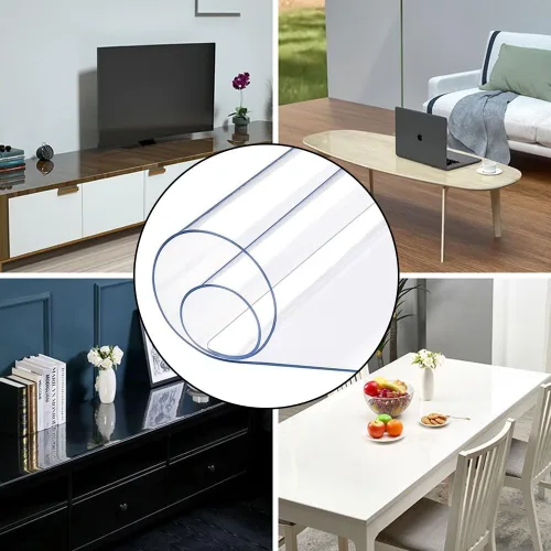 Vista 2 de Protector de PVC transparente de 0.039 in de grosor, resistente al agua, de plástico, rectangular, antideslizante, para mesa de café, escritorio