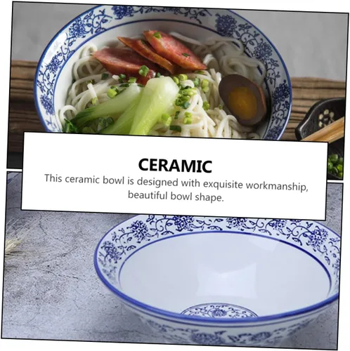 Vista 7 de Tazón de ramen azul y blanco Tazón de ramen japonés Tazones de arroz Tazones de cocina asiáticos japoneses Tazones de fideos de porcelana Tazones