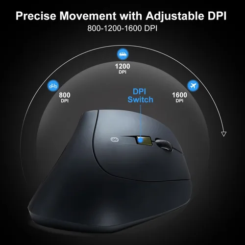 Vista 4 de SANWA - Ratón ergonómico con Bluetooth, silencioso, inalámbrico, vertical, color negro Programmable Buttons with Software, 800-1600 DPI, Cordless