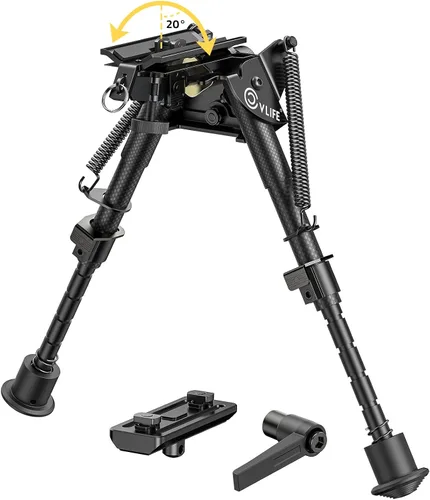 Vista 10 de CVLIFE Bípode de rifle de fibra de carbono de 6-9 pulgadas, bípodes pivotantes inclinables para rifles con adaptador compatible con bípode giratorio