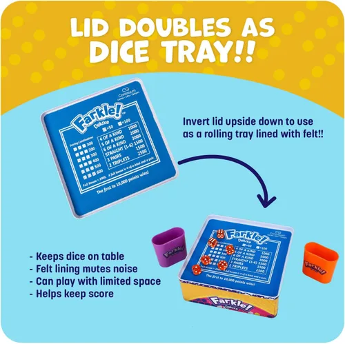Vista 5 de El juego de dados Farkle Deluxe incluye 36 dados coloridos, 6 cubiletes, bandeja de lanzamiento y hojas de puntuación. El clásico juego de dados