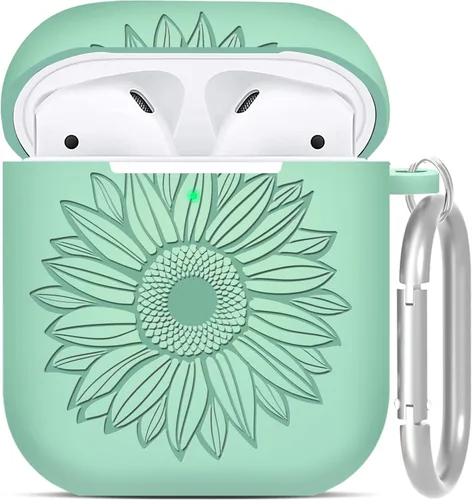 Vista 9 de Funda protectora de silicona suave compatible con Apple AirPods de 2ª y 1ª generación con llavero (violeta ahumado)