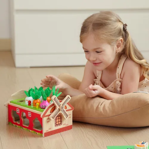 Vista 6 de JAUNTY Montessori - Juguete para niños pequeños de 1, 2 y 3 años, juguete de clasificación de forma de granja de madera para bebés niños y niñas