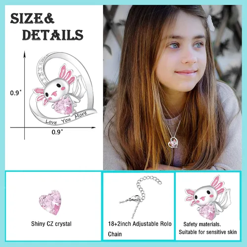 Vista 2 de M&Ostyle Lindo collar de ajolote para niñas y niños, collares con colgante de cristal, regalos de joyería para niñas, hija, niños, hijo, nieta