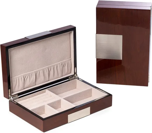 Vista 6 de Bey-Berk Caja de almacenamiento de valet de madera italiana personalizada personalizada y alta lacada (marrón)